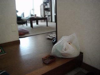 買い物袋と空の小銭入れ(家の用事の合間)