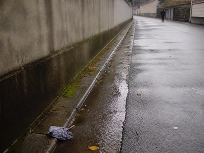雨上がりの細い水筋（歩く足を止めた時）