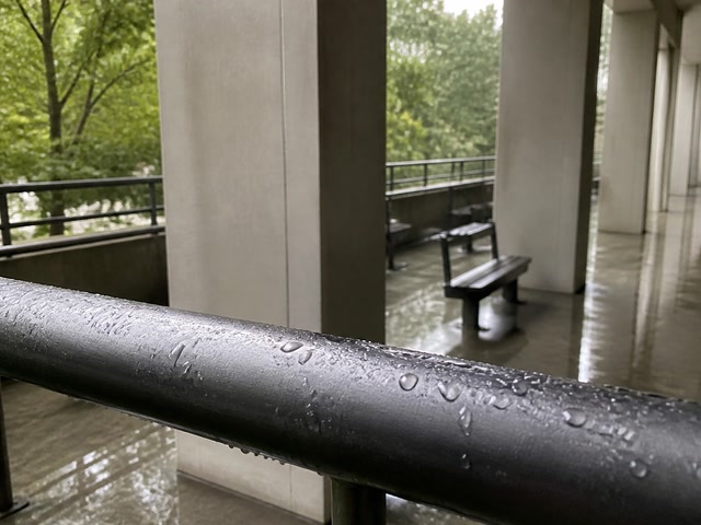 雨粒の残る手すり（人の流れが切れた時）