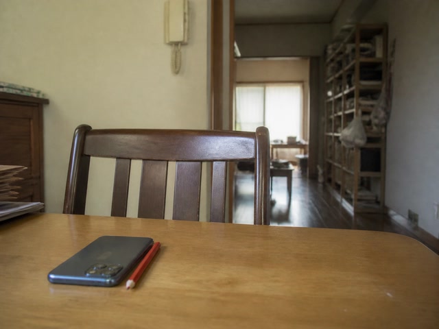 伏せた携帯電話と赤鉛筆（作業の手を止めた時）